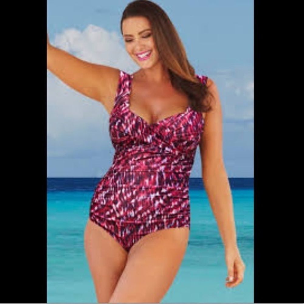 Tropiculture Sweetheart Crossover Tummy Control Sphinx Pink Print One Piece US22